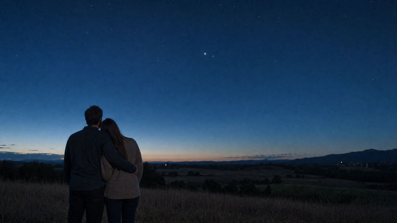 Couple looking at a pair of stars in the night sky