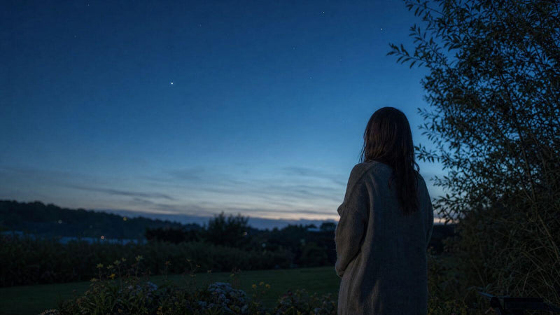 Person looking at a memorial star in the evening sky