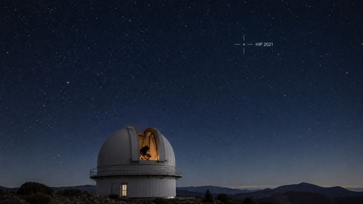 Hipparcos star catalogue observatory with HIP 2021 identified in the night sky