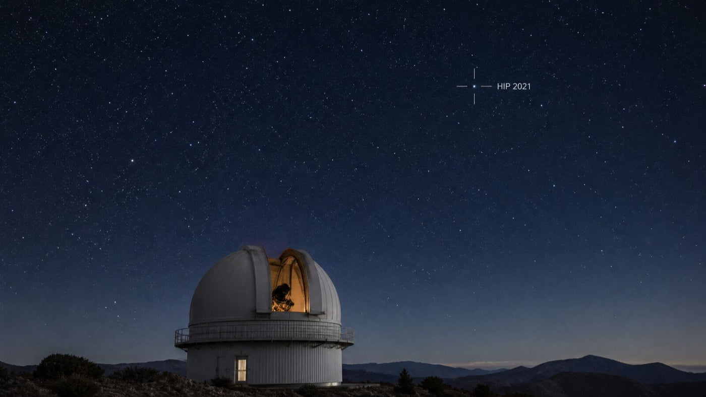 Hipparcos star catalogue observatory with HIP 2021 identified in the night sky