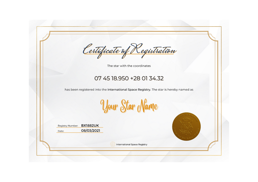Star Naming Certificate Classic Golden