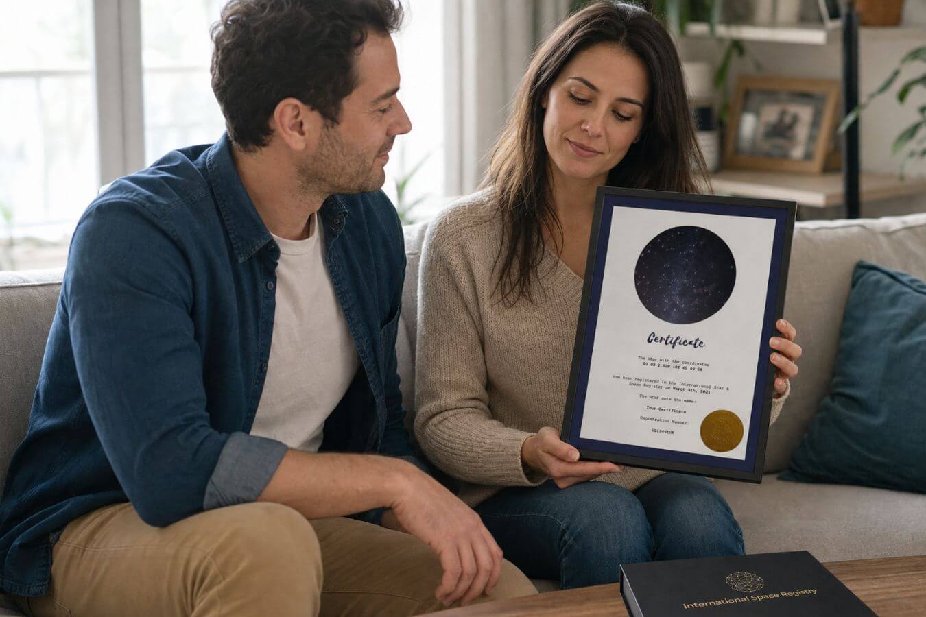 Family member receiving a personalized memorial star certificate