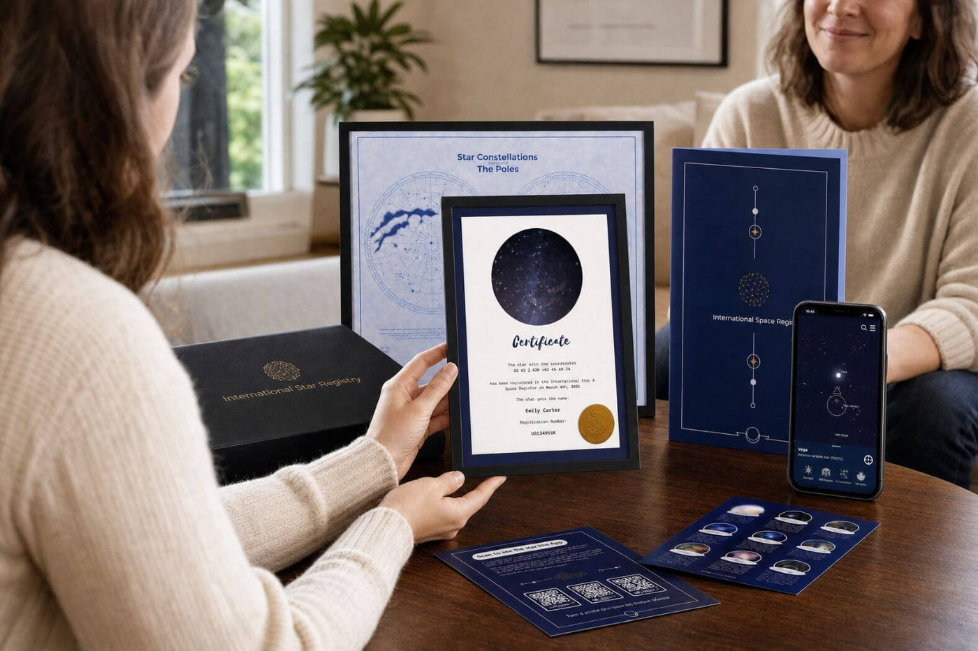 Complete Star-Naming.com gift set with personalized Emily Carter certificate