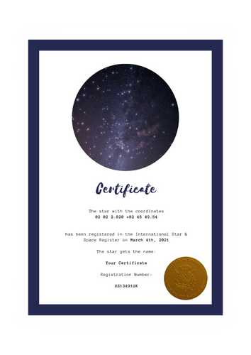 Star Naming certificate Nightblue