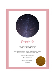 Star Naming certificate Light rose