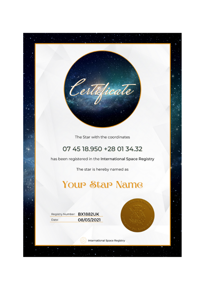 Star Naming Certificate Galaxy Darkgreen